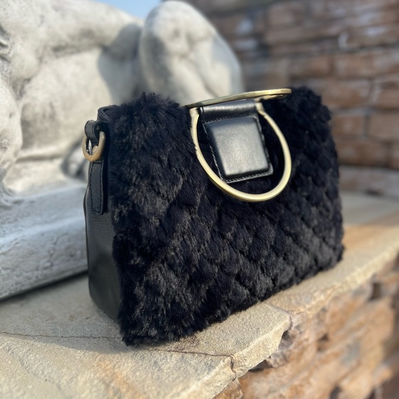 Patricia Nash Quilted Faux Fur Black Empoli Handbag Satchel - Picture 3 of 7